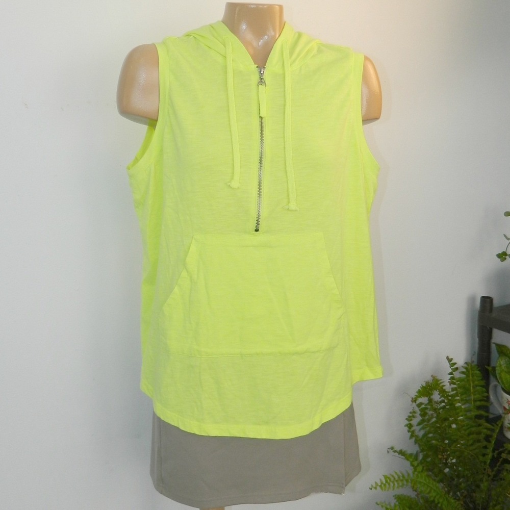 OP Ocean Pacific Sleeveless Hoodie Women XXL Yellow Quarter Zip Kangaroo Pocket
